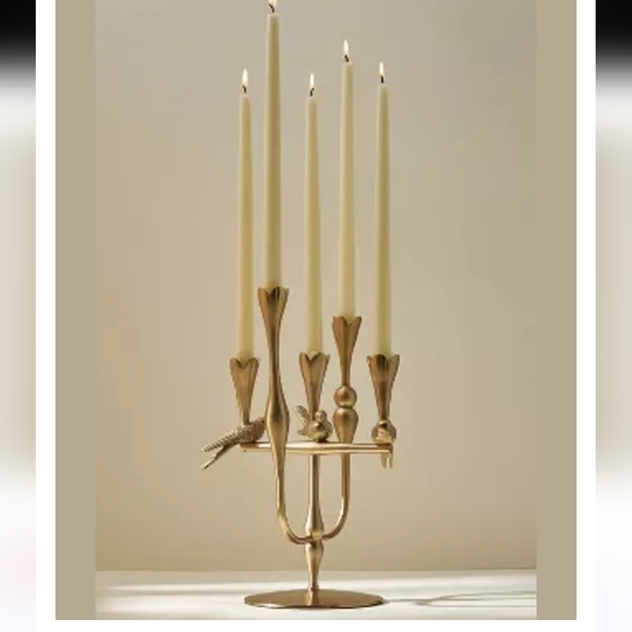 Anthropolaogie Marizia Sparrow Large Candle Holder Gold Birds Floral Nature. NEW - Picture 2 of 8